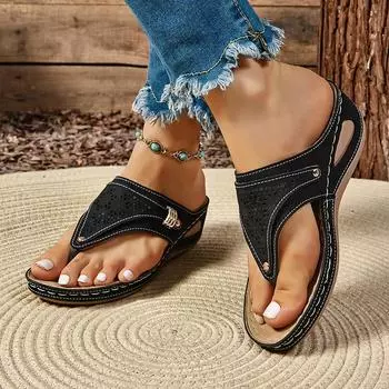 2024 Летние высококачественные женские тапочки большого размера, модные однотонные римские туфли на среднем каблуке с открытым носком, женская пляжная обувь 36 королевский синий