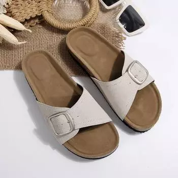 2024 Летние высококачественные женские тапочки Модные повседневные тапочки на плоской подошве с пряжкой на ремне 35 чёрный