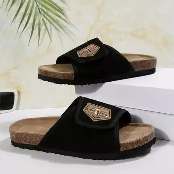 2024 Летние высококачественные женские тапочки Модные повседневные тапочки на плоской подошве с пряжкой на ремне 35 чёрный