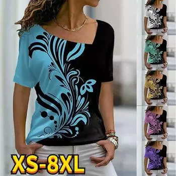 2024 летние женские абстрактные крутые печатные короткие рукава с v-образным вырезом, женские повседневные пуловеры, модные топы, элегантные футболки, новый дизайн S