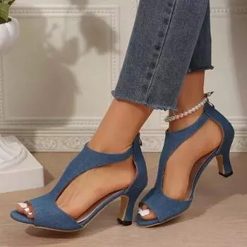 2024 Летние женские льняные простые босоножки на танкетке в стиле бохо, женские туфли ручной работы на высоком каблуке, туфли-лодочки на платформе, однотонные туфли на каблуках для женщин 35 синий