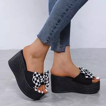 2024 Летние женские модные пляжные тапочки Новые женские босоножки на платформе с высоким каблуком Модные женские тапочки Удобные босоножки на танкетке 35 чёрный