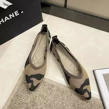 2024 летние женские однотонные корейские туфли с мягкой подошвой и острым носком, дышащая плоская подошва, однотонные туфли 35 бежевый