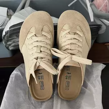 2024 Летние женские пробковые тапочки из коровьей замши, сандалии на плоской подошве для женщин, ретро, закрытый носок, садовые мюли, сандалии-сабо из пробки 36 бежевый