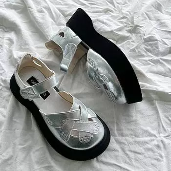 2024 Летние женские сандалии Baotou Нескользящие плоские сандалии Ретро Толстая подошва Повседневная обувь Уличная пляжная обувь Zapatos De Mujer 35 бежевый