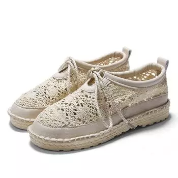2024 Летние женские сандалии Босоножки на шнуровке из сетки Тапочки Женские туфли на плоской подошве Тканые сандалии Белые мокасины Женские туфли Балетки 4 бежевый