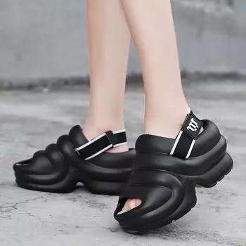 2024 летние женские сандалии на толстой подошве, женские сабо, мягкая обувь на сухой танкетке из ЭВА, пляжные сандалии, домашние тапочки, размер 35-41 35 синий