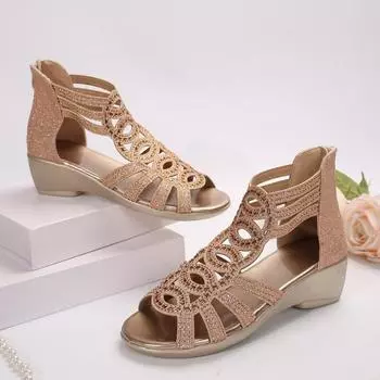 2024 Летние женские сандалии Новые модные женские сандалии с открытым носком и мягкой строчкой Удобная обувь на танкетке с пряжкой Женские сандалии 36 хаки