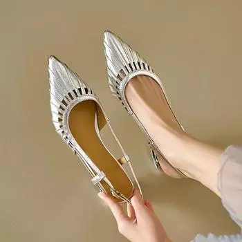2024 летние женские сандалии с острым носком и ремешком на спине, гладиаторские туфли, женская обувь 35 золотой
