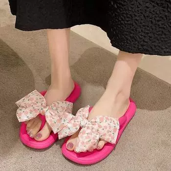 2024 Летние женские шлепанцы EVA с бантами, мягкие нескользящие женские тапочки Cloud, пляжная женская обувь, повседневные тапочки на плоской подошве, шлепанцы 36-37 белый