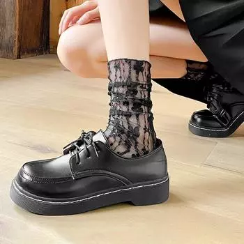 2024 летние женские стеклянные носки, ультратонкие полые дышащие носки, носки с кружевом и цветком, повседневные носки