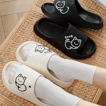 2024 летние женские тапочки для ванны, нескользящие домашние шлепанцы на толстой платформе с рисунком кота, пляжные сандалии, женские шлепанцы, домашние и уличные 36-37 белый