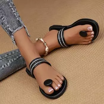 2024 Летние женские тапочки-гладиаторы, модные шлепанцы с застежкой-молнией, элегантные женские сандалии на мягком плоском каблуке для пляжного отдыха, шлепанцы 36 чёрный