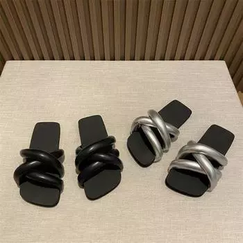 2024 Летние женские тапочки, модные сандалии с открытым носком, на плоской подошве, повседневные пляжные шлепанцы, женские шлепанцы 35 бежевый