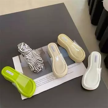 2024 Летние женские тапочки на платформе, модные элегантные прозрачные шлепанцы, женские повседневные босоножки на каблуке, пляжные сандалии 35 абрикосовый