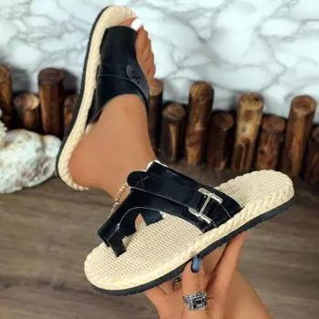 2024 Летние женские тапочки на плоской подошве, однотонные дизайнерские туфли, удобные новые женские пляжные шлепанцы, модные тапочки, сандалии, большие размеры 36 чёрный