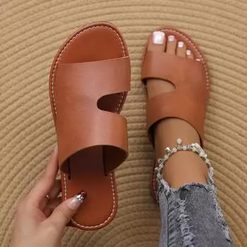 2024 Летние женские тапочки на плоской подошве с открытым носком, ретро, размер плюс 43, женские шлепанцы, повседневная пляжная обувь для отдыха, женские сандалии 36 чёрный