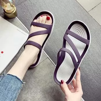 2024 Летние женские тапочки на плоской подошве с полыми ботинками для женщин из ПВХ, пляжные сандалии Mujer Verano Leisure Jelly Slides 36 фиолетовый