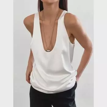 2024 Летний атласный жилет без рукавов с U-образным вырезом для женщин в уличном стиле S