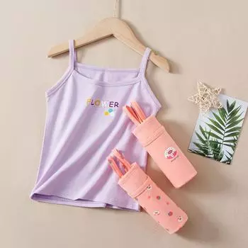 2024 Летний хлопковый жилет с мультяшным принтом и подтяжки для девочек 100cm фиолетовый