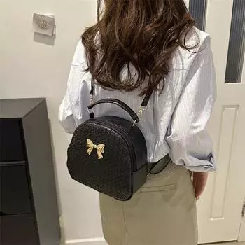 2024 летний новый модный большой вместительный легкий женский рюкзак модная простая портативная маленькая круглая сумка для женщин чёрный