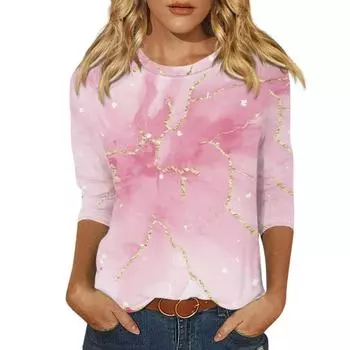 2024 Летний топ Женская мода Повседневная футболка с круглым вырезом и рукавом 3/4 с принтом Новые графические футболки S