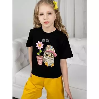 2024 Летняя детская одежда для девочек с рисунком совы из мультфильма для девочек Детская футболка Футболки для детей Одежда для девочек 10 лет Верхняя графика 100