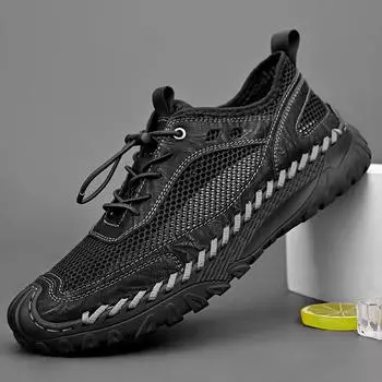2024 летняя дышащая мужская обувь, повседневные кроссовки, непромокаемая мужская уличная обувь, прогулочная обувь на сетчатой нескользящей подошве, мужские кроссовки Zapatos 38 чёрный