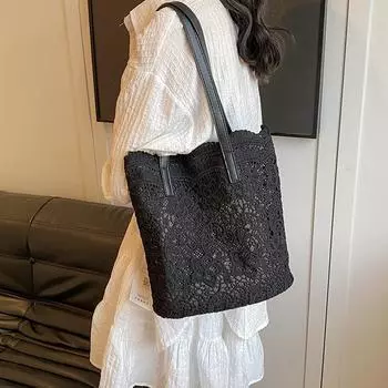 2024 Летняя красивая персонализированная женская сумка корейской версии повседневная сумка через плечо женская сумка для шопинга большая вместительная сумка-ведро для женщин чёрный