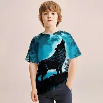 2024 летняя легкая и дышащая футболка с 3D принтом «Голова волка» для детей 4–14 лет, крутая футболка для мальчиков и девочек, топы