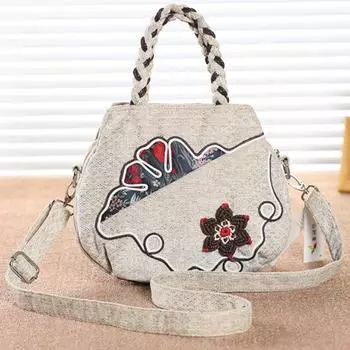 2024 летняя маленькая сумка через плечо в национальном стиле, маленькая сумка через плечо в стиле ретро для женщин, хлопковая льняная художественная сумка космический кофе с молоком