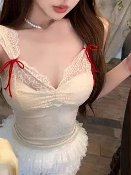 2024 летняя милая элегантная блузка женская вечерняя тонкая укороченный топ Y2k офисная женская повседневная верхняя одежда корейский модный шикарный жилет S белый