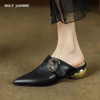 2024 Летняя мода Новые туфли Muller Женская пряжка Модные тапочки Station Baotou Полуподдерживаемые уличные сандалии Модная обувь 34 чёрный