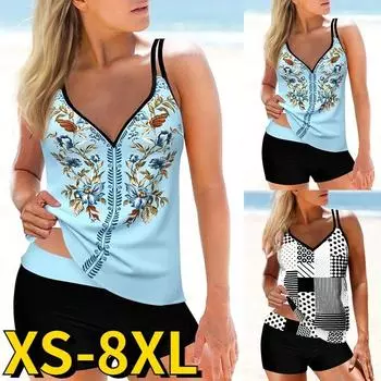 2024 летняя мода танкини женский сексуальный купальник с высокой талией комплект из двух предметов пляжная одежда монокини с цветочным принтом женский купальный костюм S белый