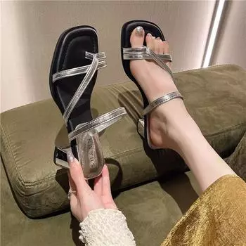 2024 Летняя мода Женские туфли-лодочки Тапочки Женские босоножки с квадратным носком Женские шлепанцы Босоножки Туфли на высоком каблуке Zapato Mujer 35 бежевый