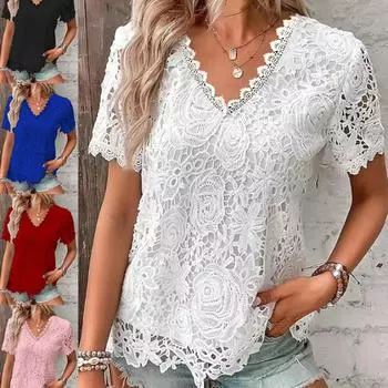 2024 летняя модная элегантная сексуальная женская верхняя одежда с v-образным вырезом и коротким рукавом для девочек, уличная одежда для отдыха S красный