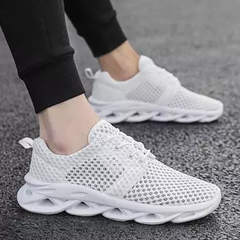 2024 летняя модная полые дышащие туфли, ультра-легкая повседневная спортивная обувь с сеткой, уличная обувь для бега 36 чёрный