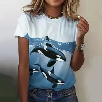 2024 Летняя модная женская футболка с принтом в виде животных из мультфильмов, повседневная, свободная, с круглым вырезом, с коротким рукавом S