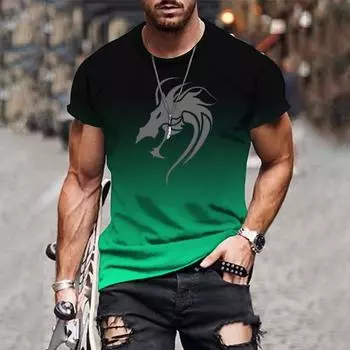 2024 Летняя мужская футболка в стиле ретро с 3D-принтом и градиентом, короткий рукав, уличный стиль, повседневный, удобный, дышащий топ XS