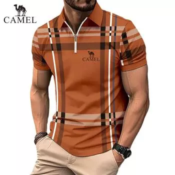 2024 Летняя мужская клетчатая полоска ПОЛО на молнии со спортивной вышивкой брендовая рубашка поло S