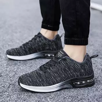 2024 летняя мужская обувь fly-woven трендовая обувь на воздушной подушке мужские кроссовки мужская спортивная обувь повседневная сетчатая обувь большого размера 38 чёрный
