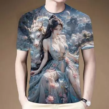 2024 летняя новая 3D-печатная футболка с коротким рукавом, древняя сексуальная красота, мужская футболка с круглым вырезом XS