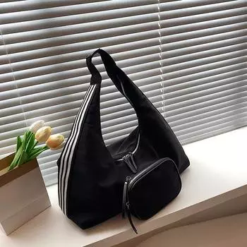 2024 летняя новая черная сумка через плечо из нейлоновой ткани, нишевая модная повседневная сумка через подмышку, простая универсальная сумка-тоут 47*15*24 чёрный