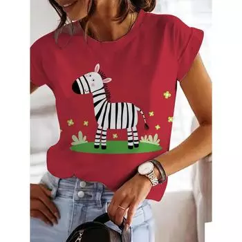 2024 летняя новая футболка с круглым вырезом и 3d мультяшным принтом, легкие и тонкие женские футболки, модные топы с короткими рукавами, женская одежда M