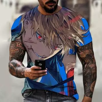 2024 летняя новая футболка с персонализированным 3D цифровым принтом, мужская уличная свободная толстовка, повседневная футболка больших размеров S