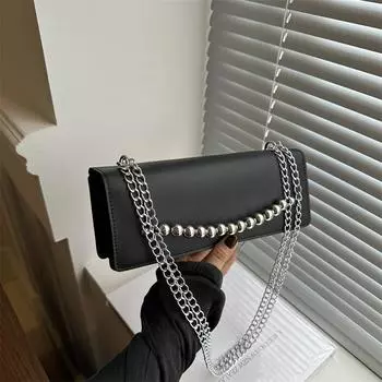 2024 летняя новая модная нишевая простая сумка подмышкой ретро сумка-мессенджер женская простая модная маленькая квадратная сумка чёрный