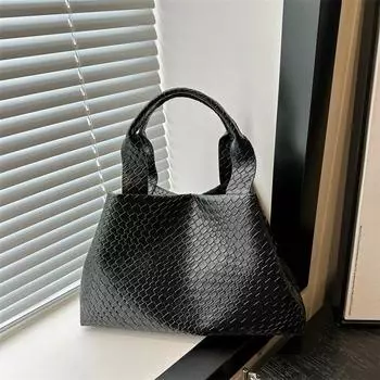 2024 летняя новая модная ретро-сумка повседневная сумка подмышкой простая модная большая вместительная сумка-тоут для женщин чёрный