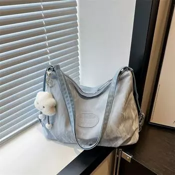 2024 летняя новая модная сумка через плечо, женская сумка-тоут, простая модная большая вместительная двойная сумка через плечо для женщин Without pendant чёрный