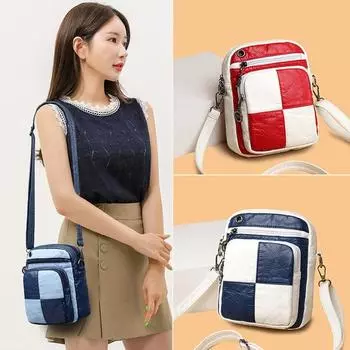 2024 летняя новая модная женская сумка через плечо из мягкой кожи сумка через плечо небольшого размера сумка-мессенджер с двойной молнией Bolso Mujer синий/белый