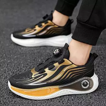 2024 летняя новая мужская обувь, кроссовки для бега с летающими нитями, тренд, вращающиеся кнопки, студенческая повседневная обувь, тренд, дышащая обувь 39